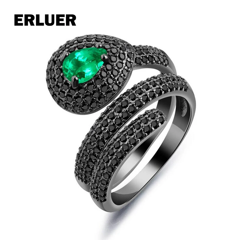 

ERLUER European Retro Style Black Gold Zircon Rings For Women Animal Snake Punk NightClub Party Jewelry Multilayer Ring Bague