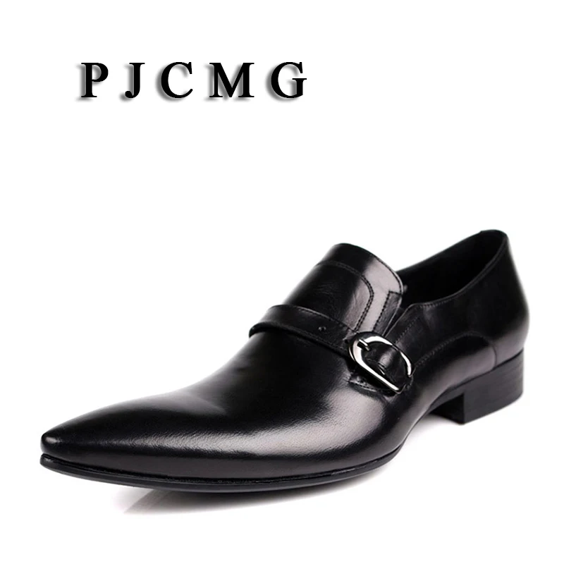 PJCMG Модные мужские оксфорды мужские Slip-On острый носок офисные натуральная Кожаные модельные туфли Черный/Красный Формальные Для мужчин s свадебные модельные туфли