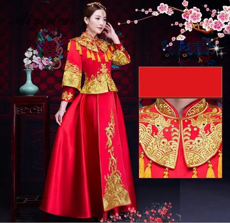 Чино традиционный Восточный Винтаж boda Vestido Qipao Chinoise rojo Cheongsam bordado Qi Pao