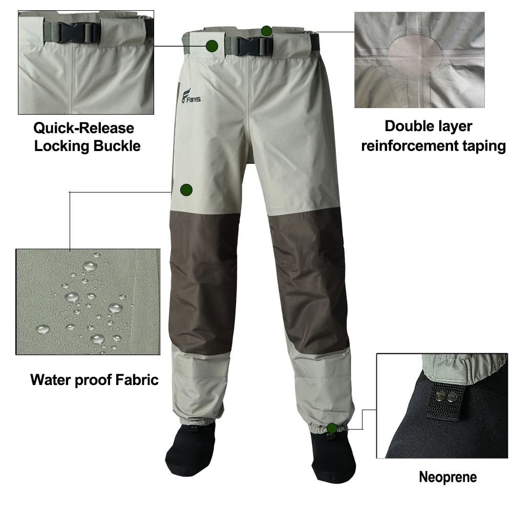 8 Fans Men’s Women Fishing Waist Waders 3 Layer Durable Breathable Waterproof with Neoprene Knee Pad Waist Waders