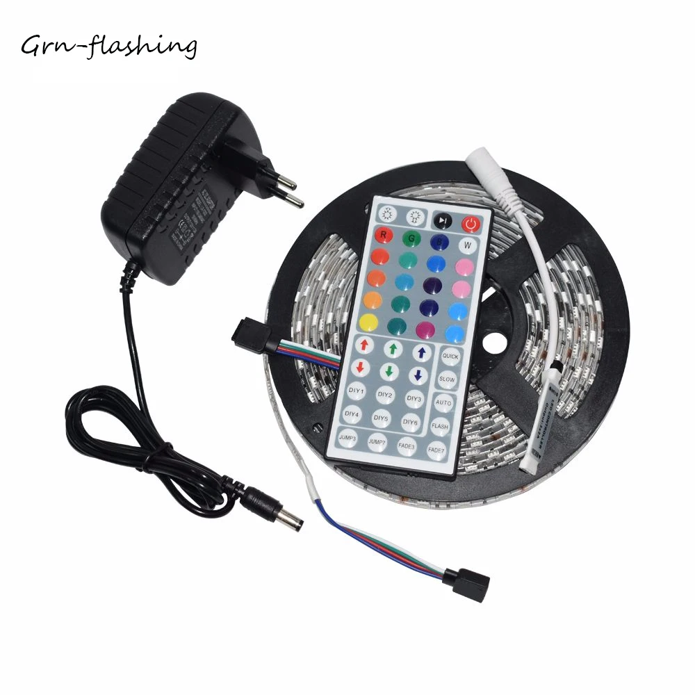 5 м/лот SMD 5050 RGB Светодиодные ленты DC12V 60 Светодиодный/м гибкий Светодиодные ленты с 44 контроллеры, кнопки 12 V 2A силовой адаптер для внутренней