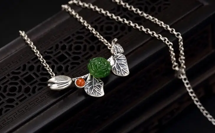 

Sterling S925 925 silver Necklace Lotus leaf rose Pendant charm for woman
