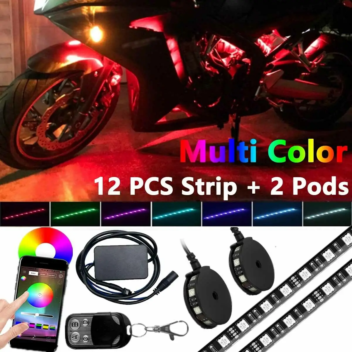 

14pcs LED bluetooth Underglow Lighting Strip Bar Kit For Motorcycle H-arley Hondaa