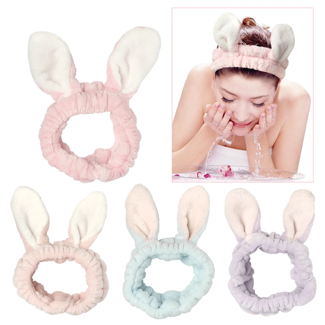 Cute Cartoon Large Ears Face Wash Makeup Headband Women Spa Sport Hairband Headband 4 Colorin