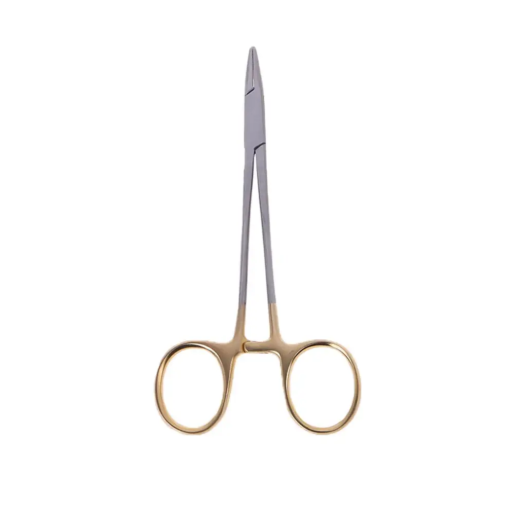 

12.5cm Dental Golden Handle Needle Clamp Medical Pliers Surgical Forceps Hemostat Locking Clamps Needle Holder Fishing Pliers