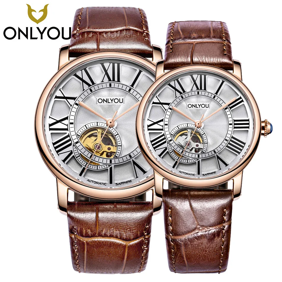 ONLYOU Automatic Mechanical Skeleton font b Steampunk b font font b Watch b font Couple Top