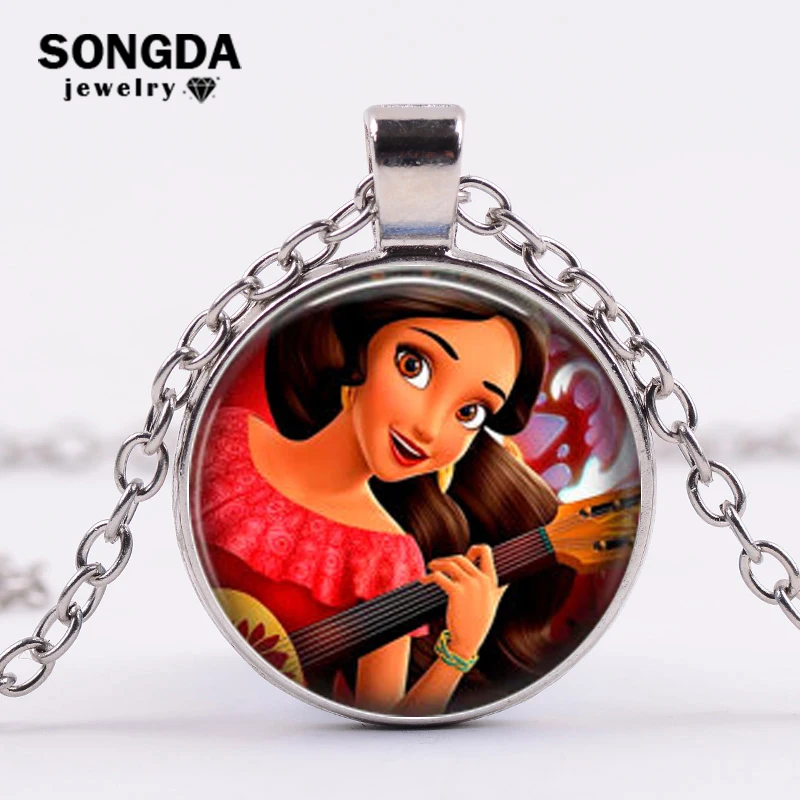 

SONGDA Elena of Avalor Princess Necklace Elena Figure Glass Cabochon Pendant Chain Choker Best Friend Birthday Gift Kids Jewelry