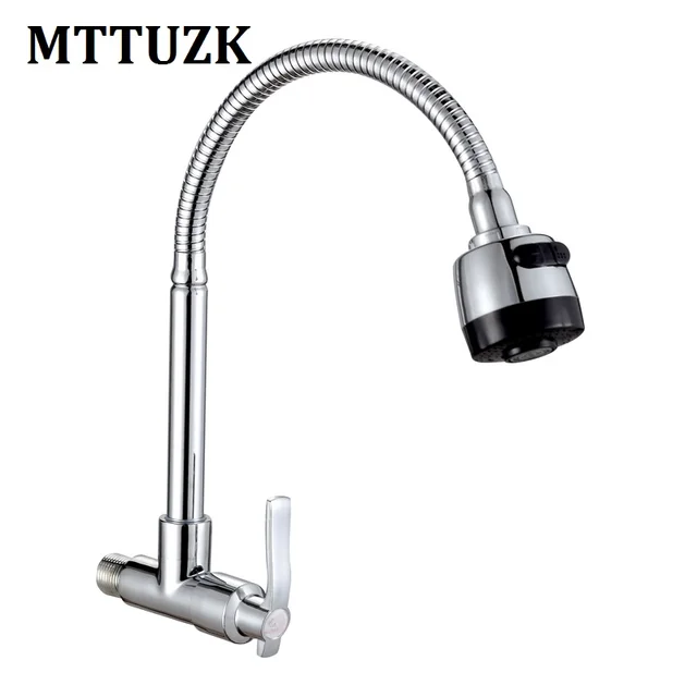 Special Price MTTUZK Brass Wall Mounted Universal water Kitchen Single Cold Faucet Single Hole Water Tap 360Rotated Kitchen Faucet With Shower