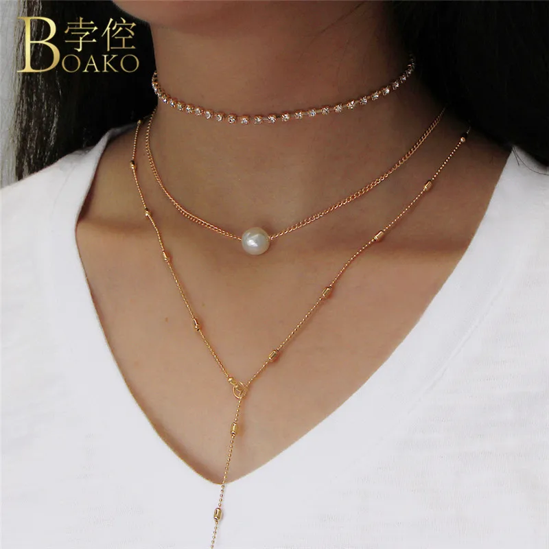 

New Long Tassel Charm Party Wedding Necklace For Women Girl Fashion 3-Layer Chain Pendant Necklaces Pearl Jewelry Best Gift R5FS
