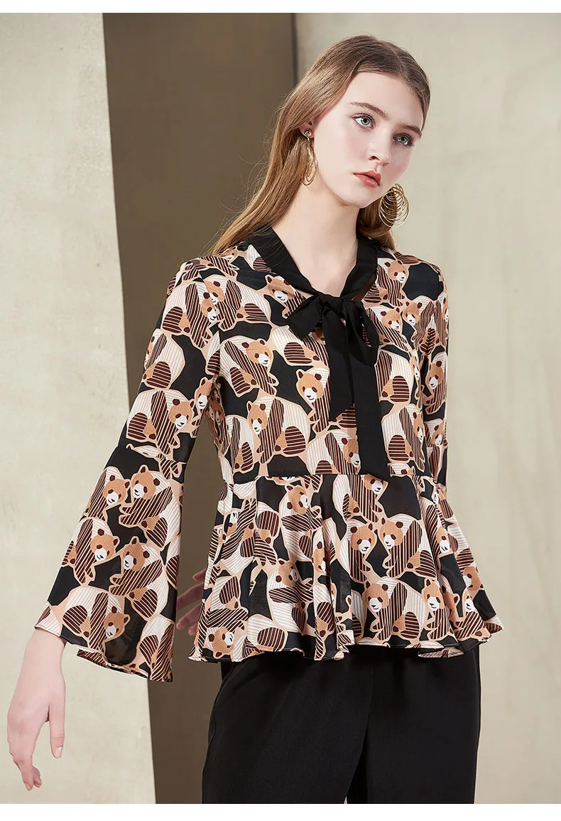 100Seide Mode Crepe Shirt Stoff aus Damen neue Blusas reinem Druckmuster Design SMVpGULqz