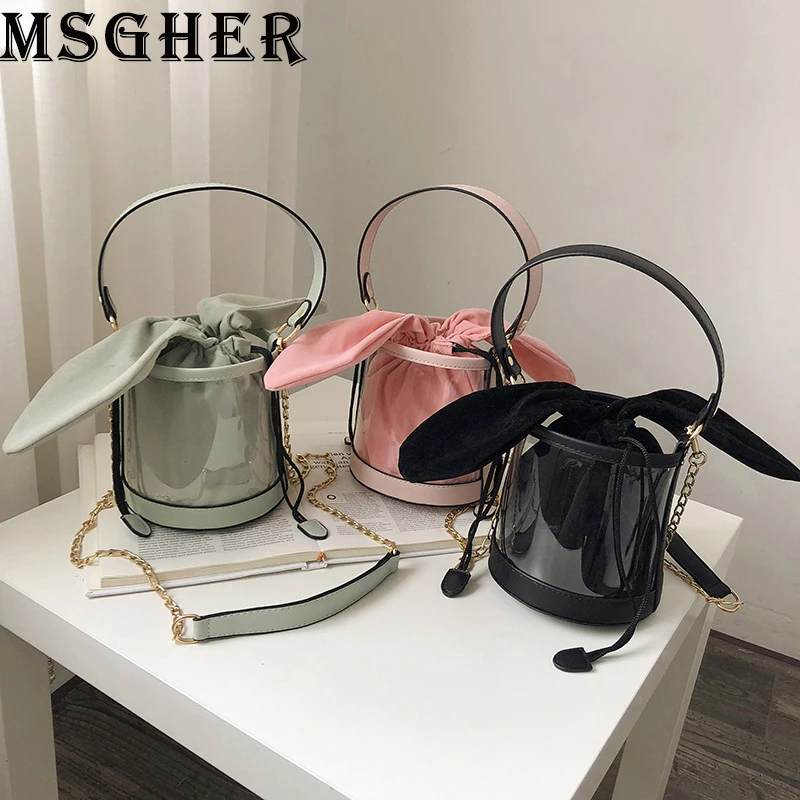 

MSGHER Handbags Women Summer Bucket Samll Shoulder Bags Female Transparent Jelly Bags Casual Candy Color Crossbody Bags