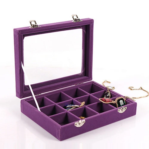Mordoa 12 Сетки Black Rose Red Velvet Jewelry Box Кольца Серьги Ожерелья для мужчин Макияж случае организатор Для женщин для хранения украшений - Цвет: Фиолетовый