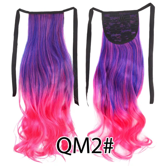 Alileader 20inch Wavy Ribbon Ponytail Extensions Ombre Rainbow
