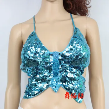 

Sexy Womens Sequined Bra Crop Tops Vest Bustier Beach Tank Tops Lady Summer Night Club black Party Sexy lingerie Butterfly Shape