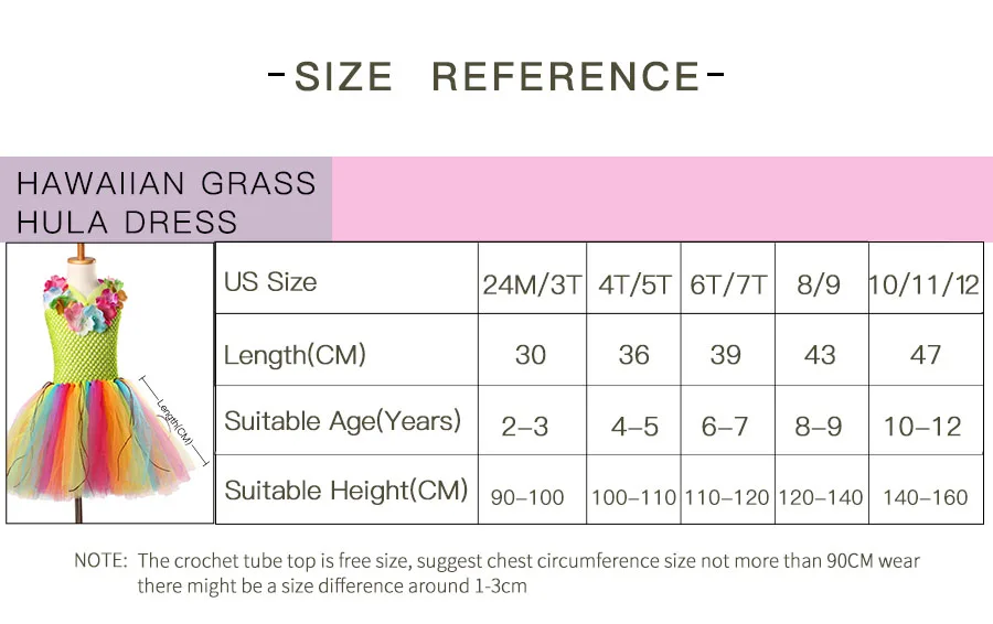 Girls Hawaiian Grass Hula Tutu Dress with Flower Garland Necklace Kids (18)