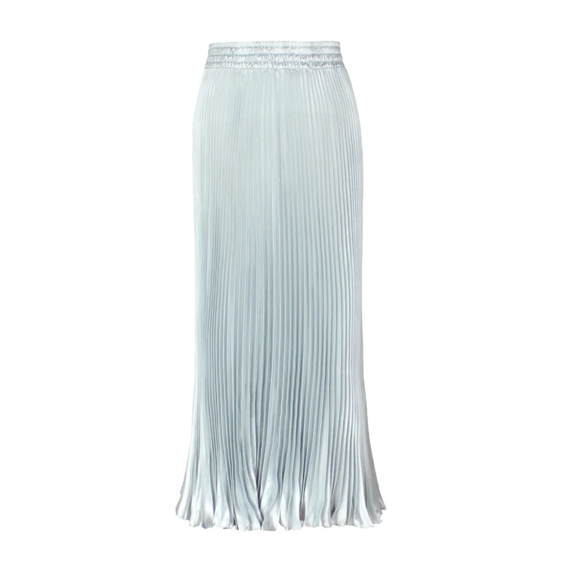 Bella philosophy, женская элегантная юбка, плиссированная, половина длины, летняя, высокая талия, металлическая, цветная, офисная, Женская юбка - Цвет: Silver
