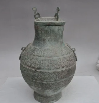 

14" old chinese Antique palace bronze Word beast statue zun Bottle Pot Vase Jar