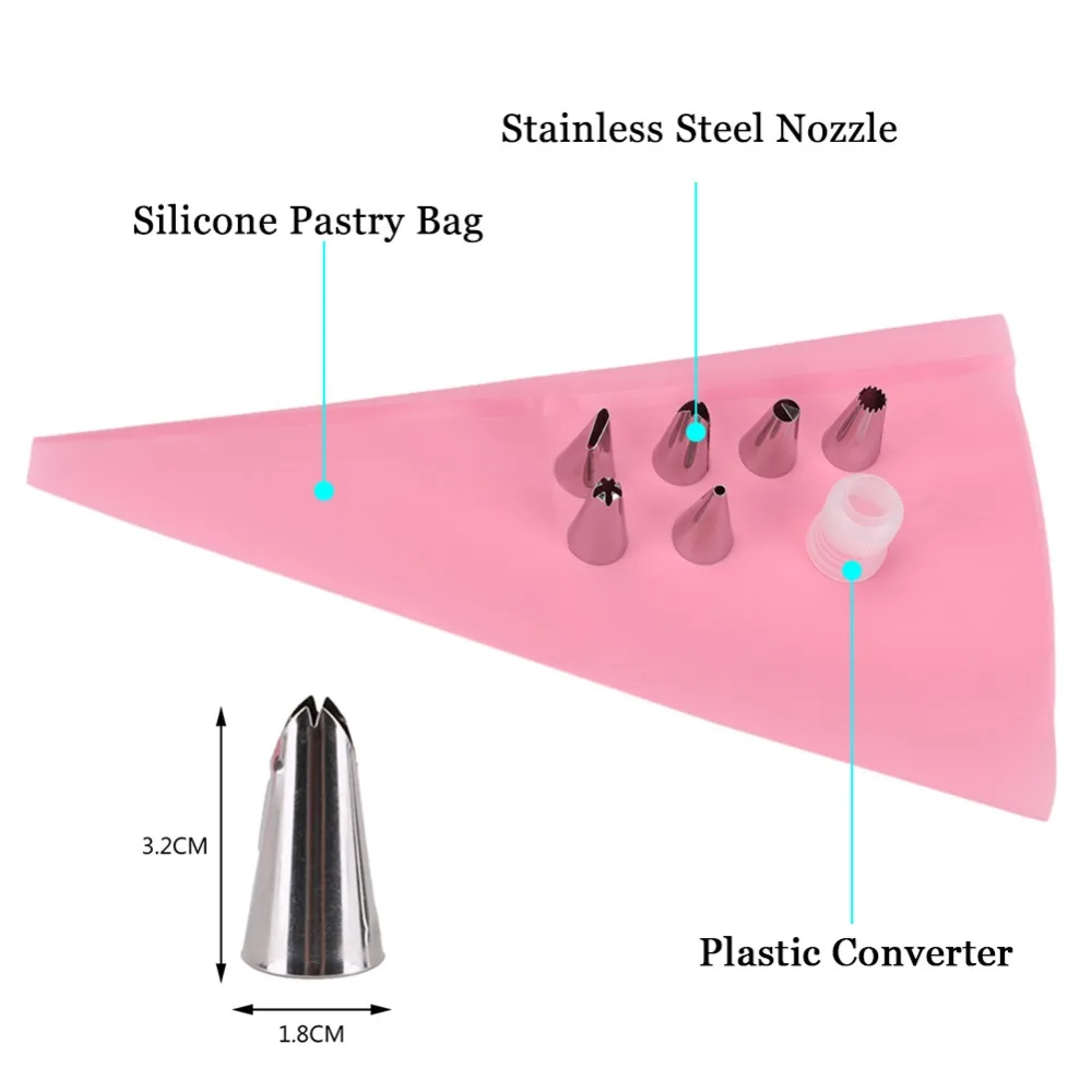 8 шт./компл. силиконовые Кухня аксессуары Обледенение Трубопроводы Крем кондитерский мешок с 6 Нержавеющая сталь насадка насадки для украшения тортов «сделай сам»; комплект