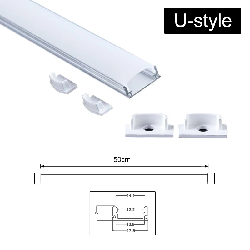 CLAITE, новинка, U V YW, три стиля, 50 см, алюминиевый держатель для светодиодных лент, светильник под шкаф, кухонная лампа, ширина 1,8 см