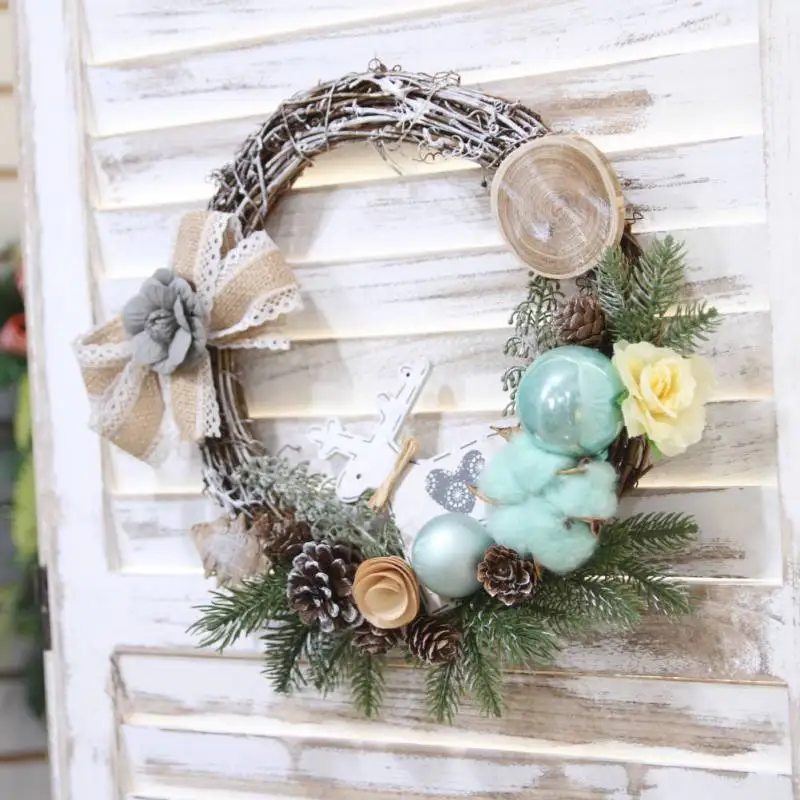 

Christmas Wreath Simulation Pine Cones Flower Vine Circle Christmas Day Banquet Home Decorations Z