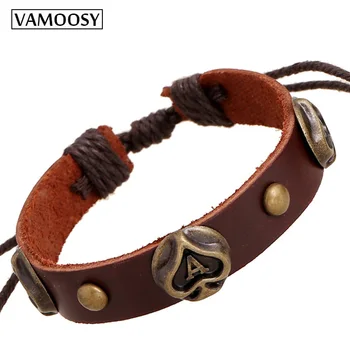 

VAMOOSY Gothic Punk Metal Rivet Adjustable Leather Bracelet Wristband Cuff Bangle Men Women Heart A Bracelet Fashion 2018 DIY