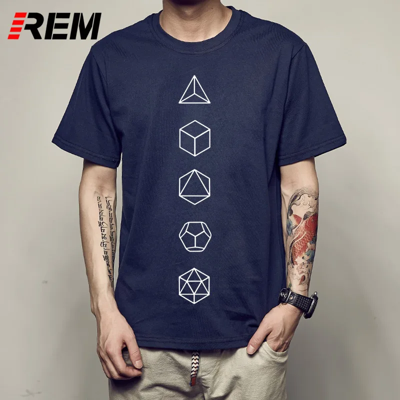 

REM Summer Fashion O-Neck T SHIRT Screw Neck Platonic Solids Sacred Geometry Evolution man t shirt Popular Unique man t shirt