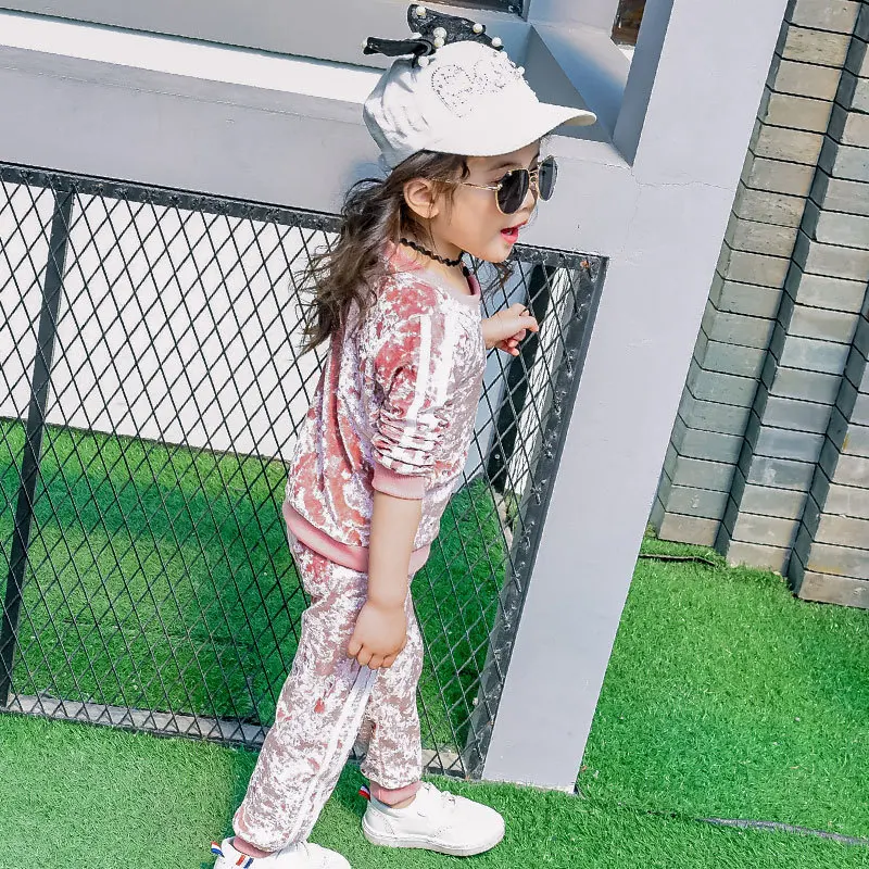Girls  Clothing Set  Pink Velvet Cashmere Suit Set Long Sleeve Pullover+ Pants Sportswear Baby Girls Sports Clothes Active Suits (4)