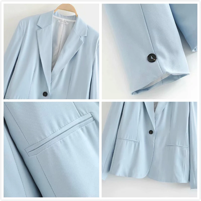 2019 Designer Women's Jacket Blazer Solid Office Blazers Women Single Button Long Sleeve Pockets Short Slim Outwear Coat Female