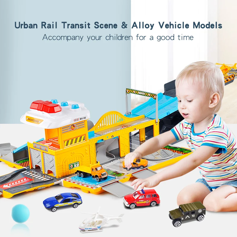 

Super Parking Lot Set Pretend Play Alloy Track Toy Model Car Gift Light & Sound