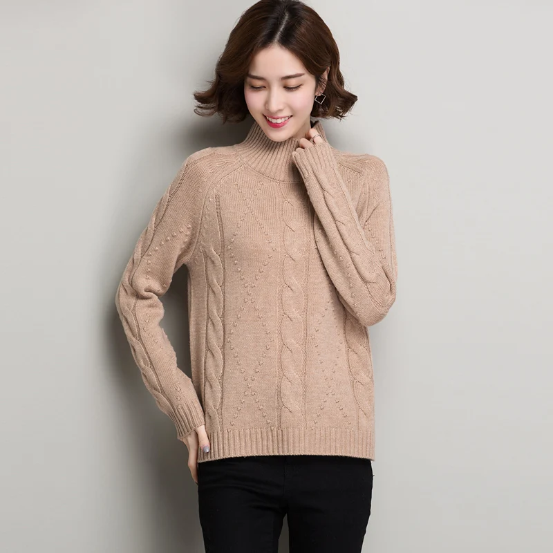 #^Special Price 100%Wool Brand Short Sweater Fall Winter Women Solid Color Knit Turtleneck Sweater Loose Casual Thicken Bottoming Pullover Women