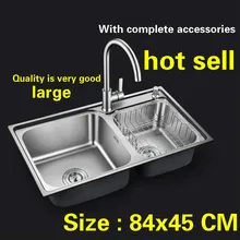 Стандартная большая кухонная раковина толщиной 0,8 мм 304 Нержавеющая сталь нормальный паз Горячая 84x45 см