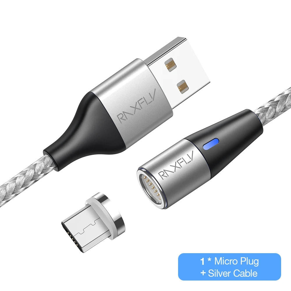 RAXFLY Магнитный зарядный кабель светодиодный 1 м Магнитный зарядный провод для телефона Micro usb type C для iPhone 6 7 X Магнитный зарядный кабель - Цвет: Silver Micro Cable