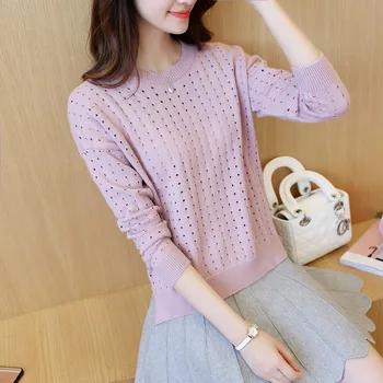 

37 spring new women shirt hole sleeve head sweater shirt hem slit F1691