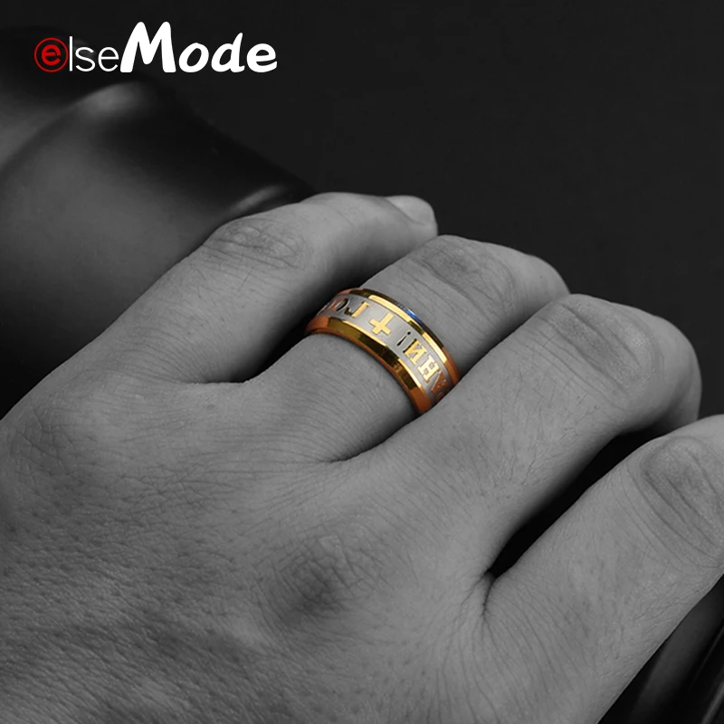 ELSEMODE титановое стальное христианское кольцо с надписью JESUS, блестящее Золотое кольцо для помолвки, обручальные кольца для мужчин и женщин, ювелирный подарок на палец