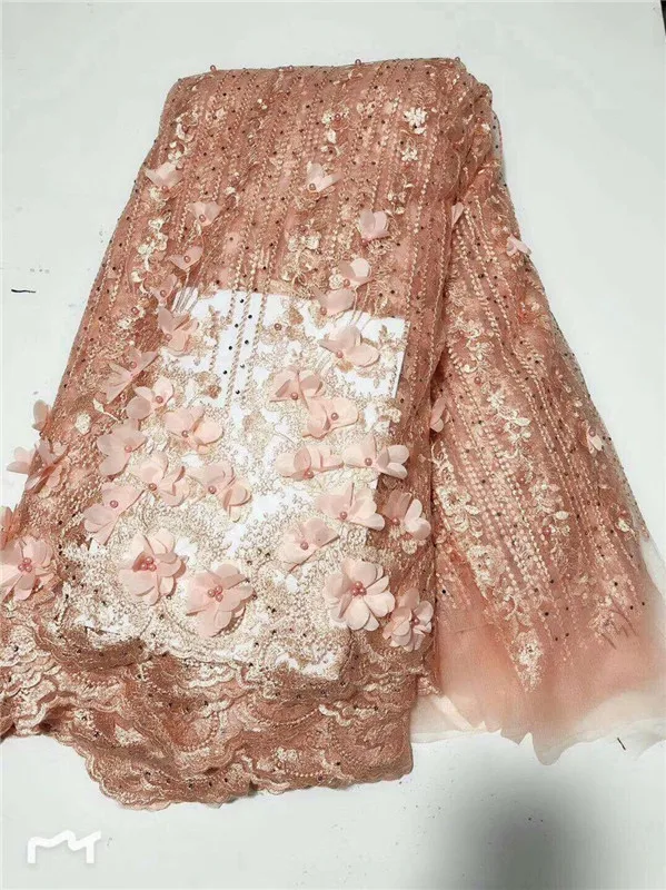 2019 Net Lace For African Handmade flowers Beads Burgundy Fabrics With Free Shipping 3D Applique Tulle Fabric pink | Дом и сад