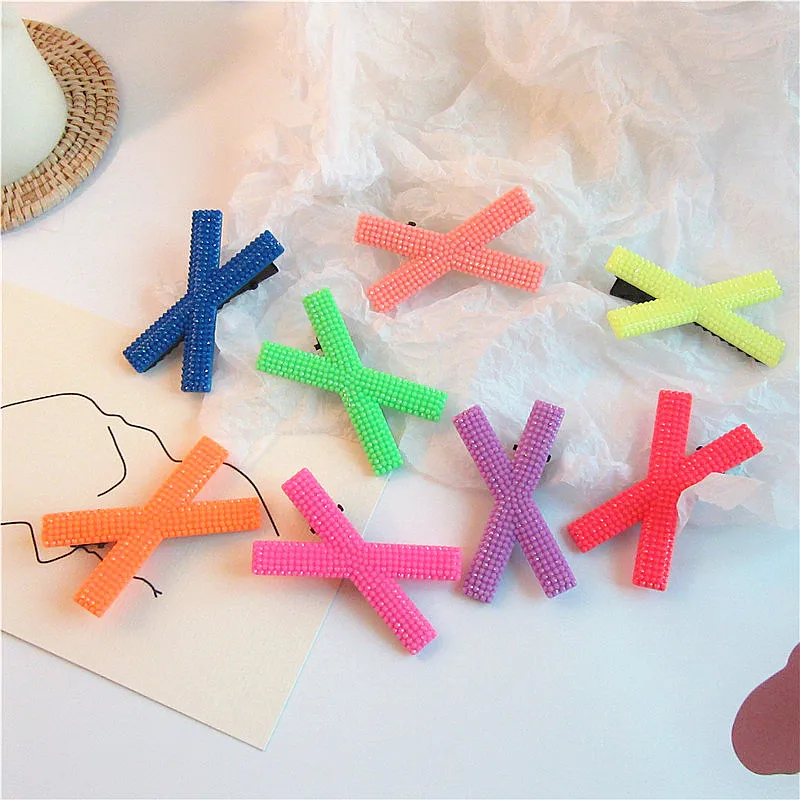 

HZ 2019 Fluorescent Cross Colorful Handmade Simple Acrylic Summer Hair Clip Barrettes Hair Grip Hair Accessories for Women Girls