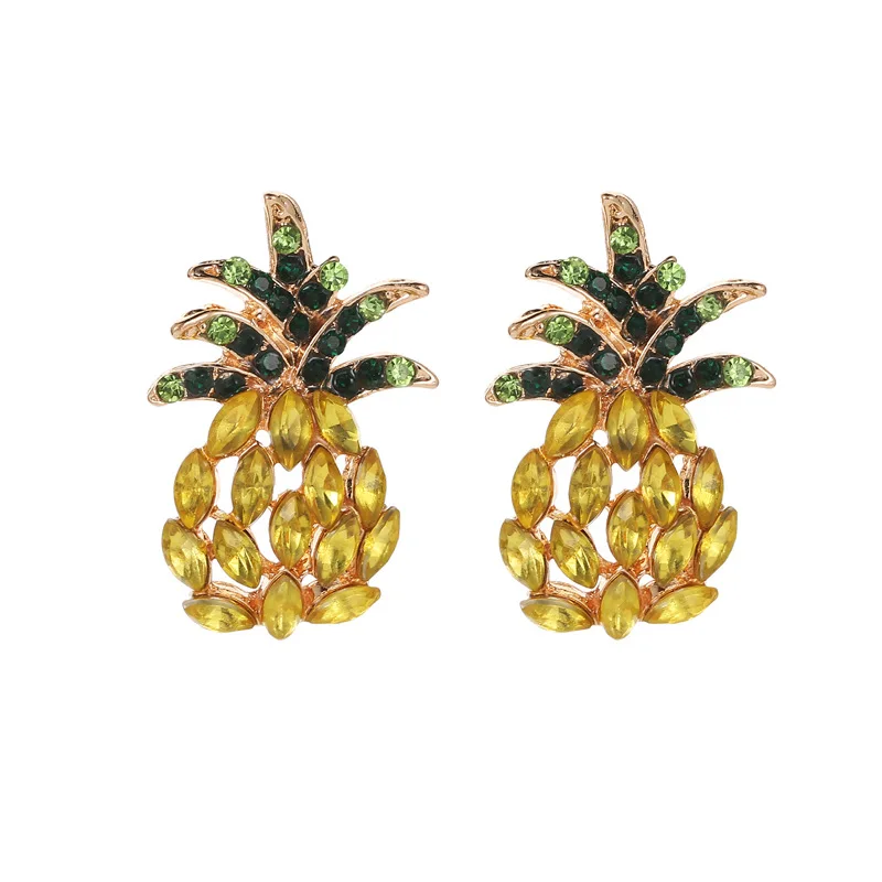 Pineapple Crystal Earrings for Women Boho Rhinestone Statement Drop Dangle Earring Fashion Jewelry dangle earrings drop earrings crystal earrings fruit design earrings