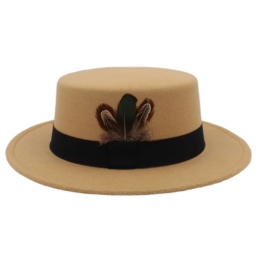 Winter Autumn Women Flat Fedora Hat for Elegant Lady Wool Pork Pie
