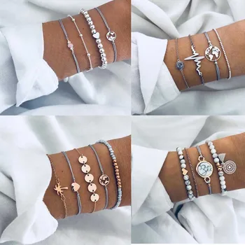 

Crazy Feng Bohemian Charm Bracelets Set For Women Adjustable Round Heart Tree Beaded Multilayer Bracelet Female Jewelry 2019