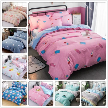 

Pink Blue 3pcs/4pcs Bedding Set Kids Child Girl Bed Linen Single Twin Queen King Size Duvet Cover Soft Cotton Bedlinen Bedspread