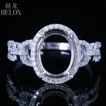 

HELON Solid 14K White Gold Engagement & Wedding Pave 0.3ct Diamonds Link Chain Semi Mount 10x8mm Oval Cut Women's Jewelry Ring