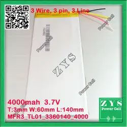 3 провода, полимерный литий-ионный аккумулятор 3.7 В 3360140 4000 мАч могут быть выполнены по индивидуальному заказу оптовая продажа ce fcc rohs msds