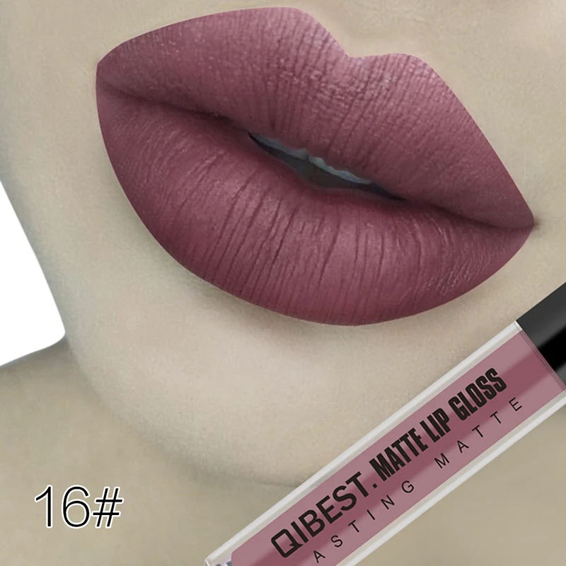 Qibest Matte Lipstick Liquid Nude Batom Mate Makeup Waterproof Liquid Lipstick Long Lasting Lip Tint Matte Cosmetic No-stick Cup - Цвет: 16