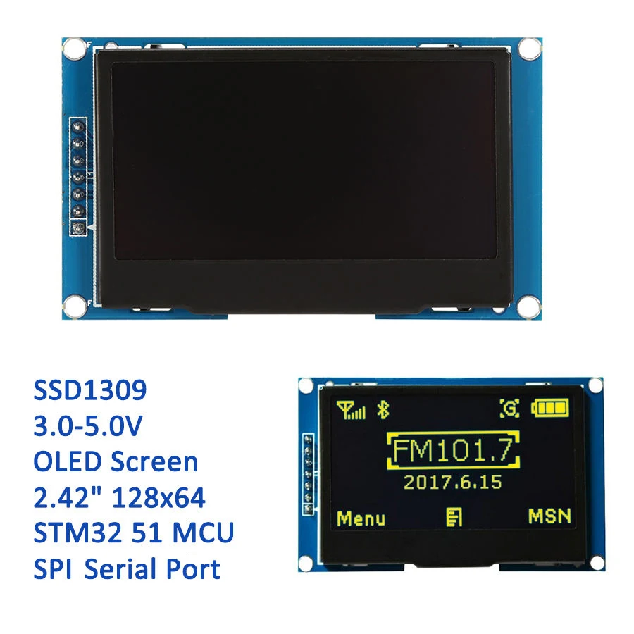 2,4" 12864 ЖК oled дисплей модуль желтый цвет SPI серийный для STM32 CD51 SSD1309 совместимый arduino DIY oled экран