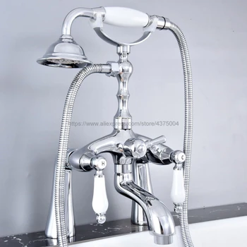 

Deck Mounted Bathroom Clawfoot Bathtub Shower Faucets Polished Chrome Basin Sink Mixer Tap Tub Faucet & Hand Shower Ntf759