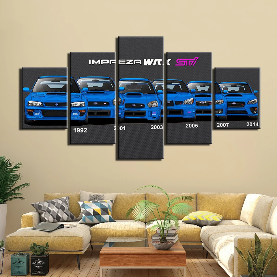 

HD Printed 5 panels WRX Car race car Paintings Canvas Wall Art 5 Pieces sports car automobile posters Framework F810