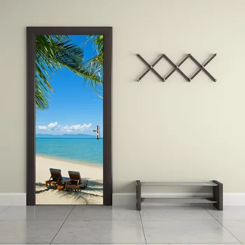 

Beach Pattern Door Stickers Peel and Stick Waterproof PVC Wall Art Decor Living Room Bedroom 2pcs 15.1 inchx 78.7 inch