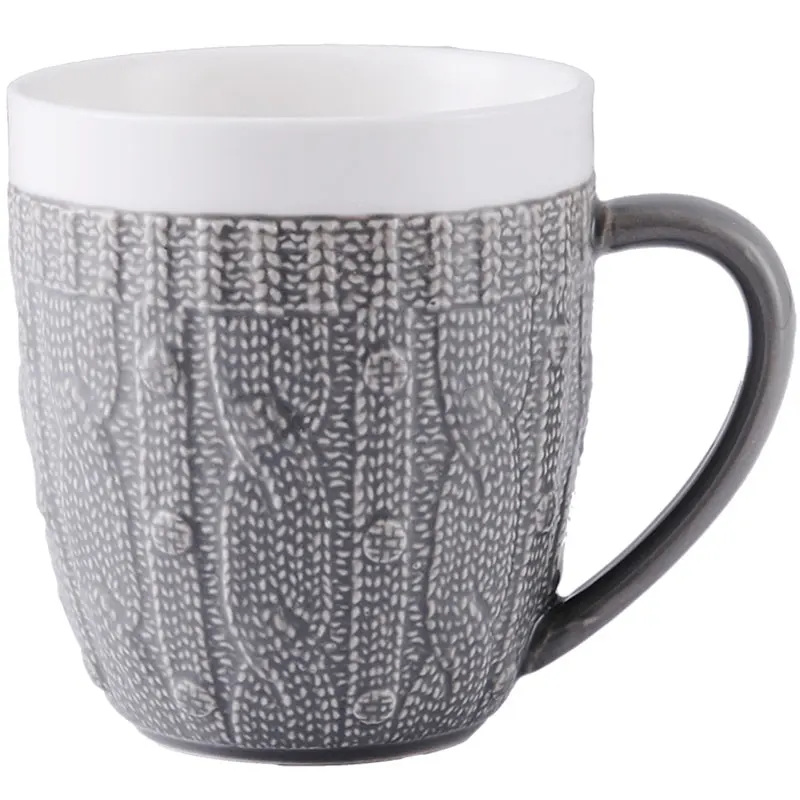 

425cc Retro Gray wool sweater mug creative ceramic relief coffee milk mugs simple fashion European flower tea cup free shipping