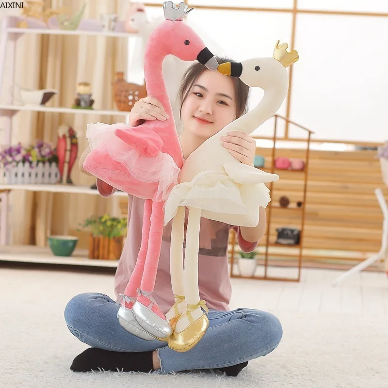 

1Pcs 35CM Swan Plush Toys Cute Flamingo Doll Stuffed Soft Animal Doll Ballet Swan with Crown Baby Kids Toy Gift for Girl Party