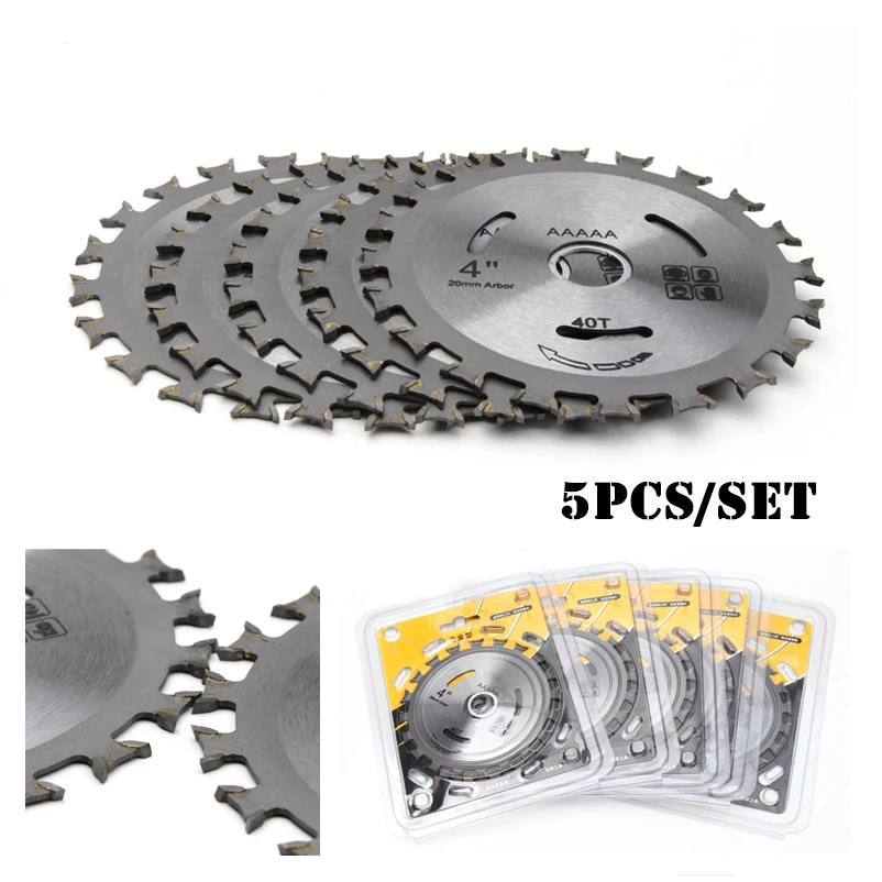 5PCS Carbide Circular Saw Blades Set Round Hardness Alloy 20mm 4" Two